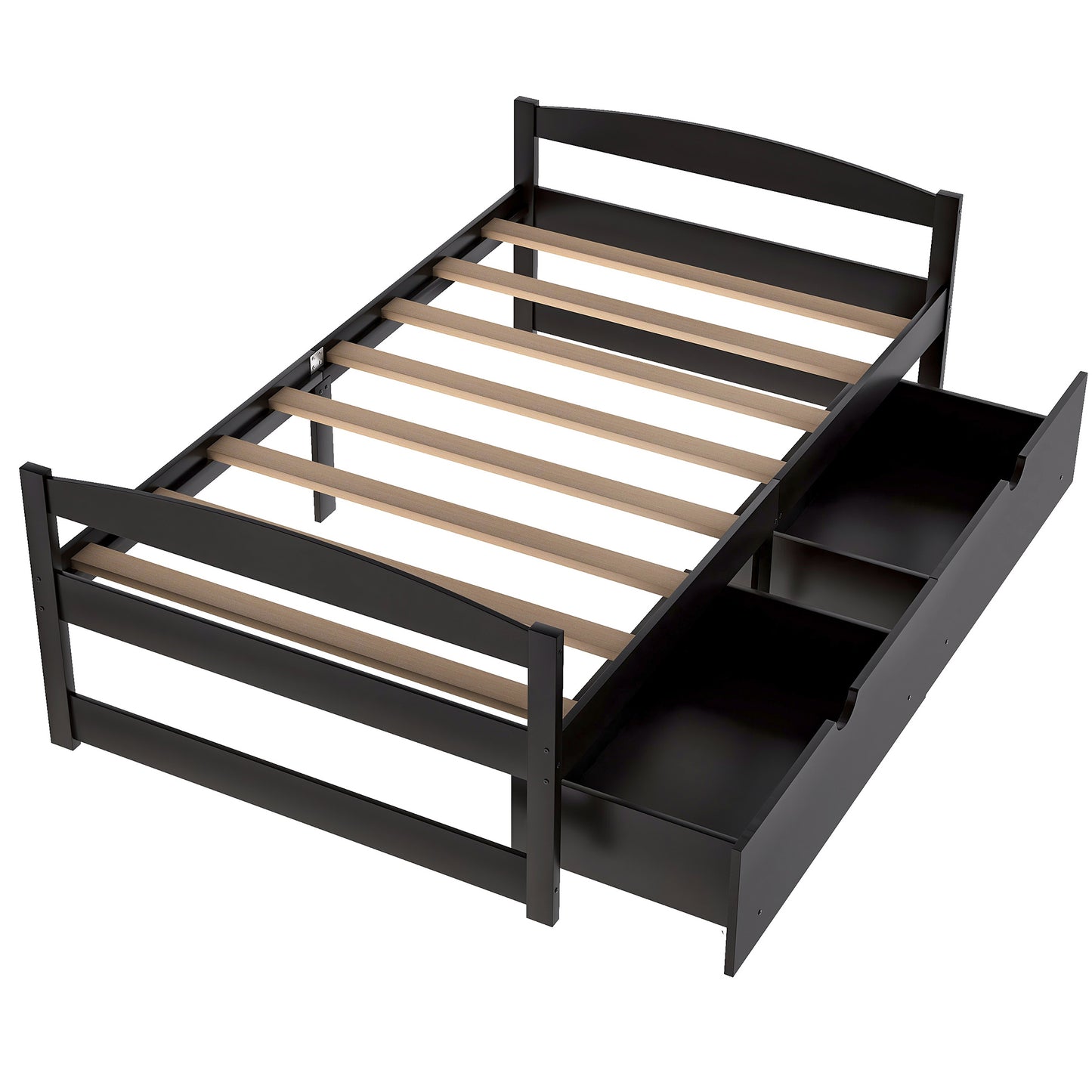 Twin Size Bed Frame with 2 Storage Drawers, Twin Kids Bed, Solid Wood Platform Bed Twin for Kids, Teens, Adults w/Wood Slat Support for Dorm, Bedroom, Apartment, No Box Spring Needed