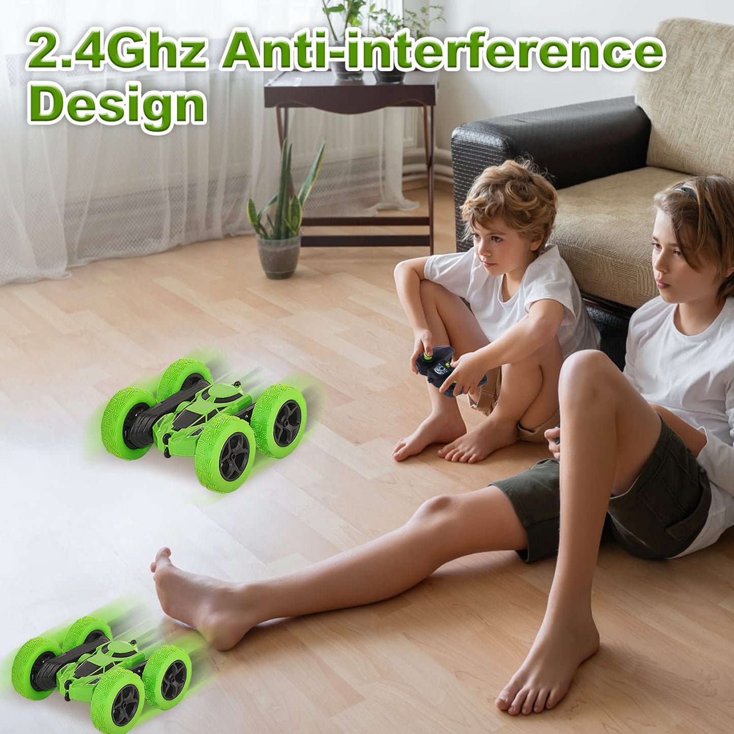 Remote Control Car Stunt RC Cars, RC Cars Stunt Car Toy 2.4Ghz Double Sided 360° Rotating RC Crawler with Headlights, 4WD Off Road Drift RC Race Car Toy for Boys Girls Aged 6-12 Green