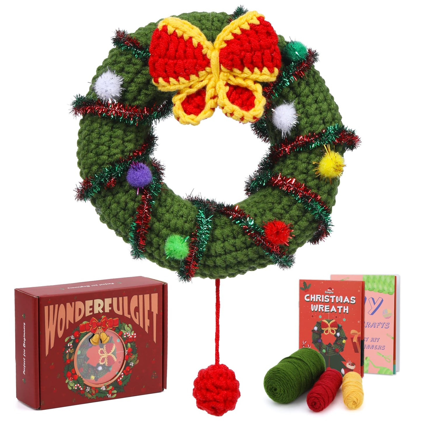 Christmas Crochet Kits for Beginners, Complete Christmas Decor DIY Crochet Kit Snowman Craft Knitting Kit with Crochet Hooks Yarns Step-by-Step Video Tutorials DIY Gift Deco for Adults Kids