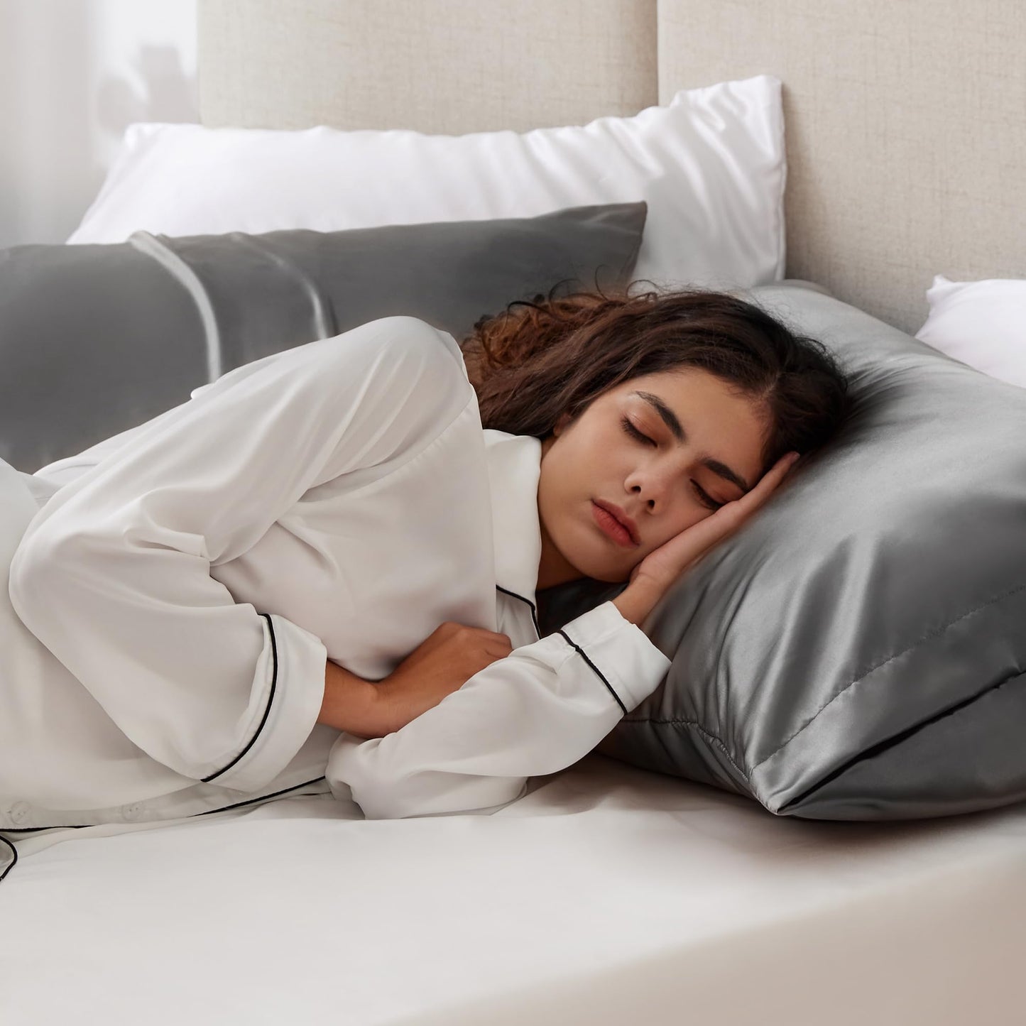 Satin Pillowcase for Hair and Skin Similar to Silk Pillow Cases, Pillow Cases- Satin Cooling Pillow Covers with Envelope Closure