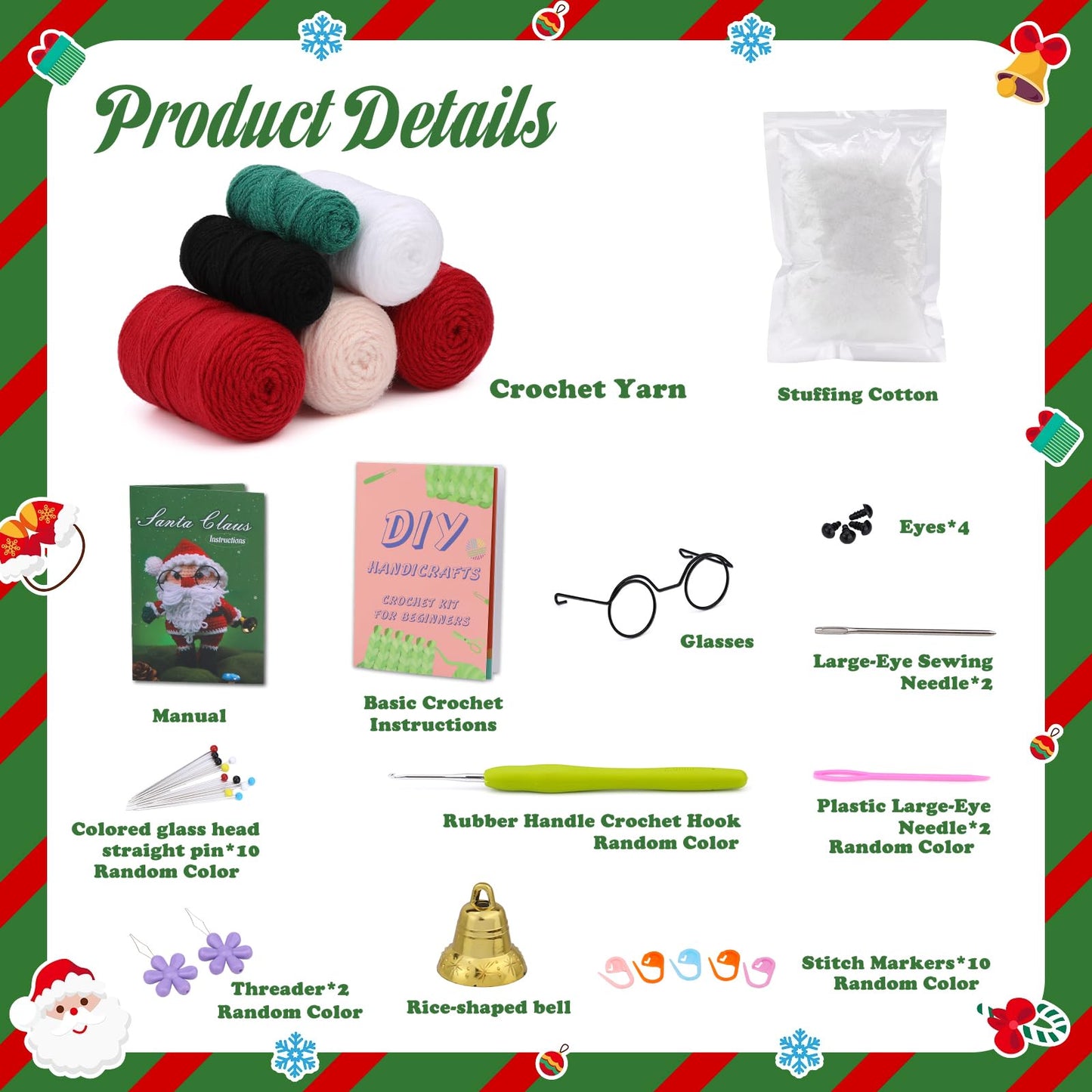 Christmas Crochet Kits for Beginners, Complete Christmas Decor DIY Crochet Kit Snowman Craft Knitting Kit with Crochet Hooks Yarns Step-by-Step Video Tutorials DIY Gift Deco for Adults Kids