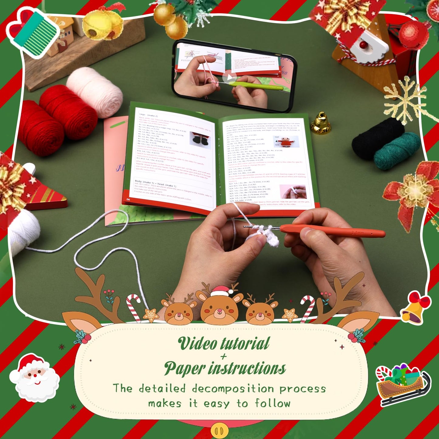 Christmas Crochet Kits for Beginners, Complete Christmas Decor DIY Crochet Kit Snowman Craft Knitting Kit with Crochet Hooks Yarns Step-by-Step Video Tutorials DIY Gift Deco for Adults Kids