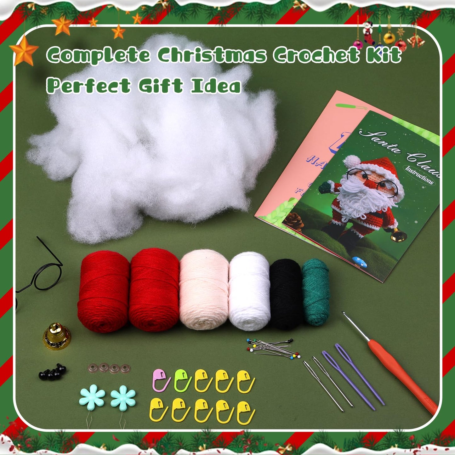 Christmas Crochet Kits for Beginners, Complete Christmas Decor DIY Crochet Kit Snowman Craft Knitting Kit with Crochet Hooks Yarns Step-by-Step Video Tutorials DIY Gift Deco for Adults Kids