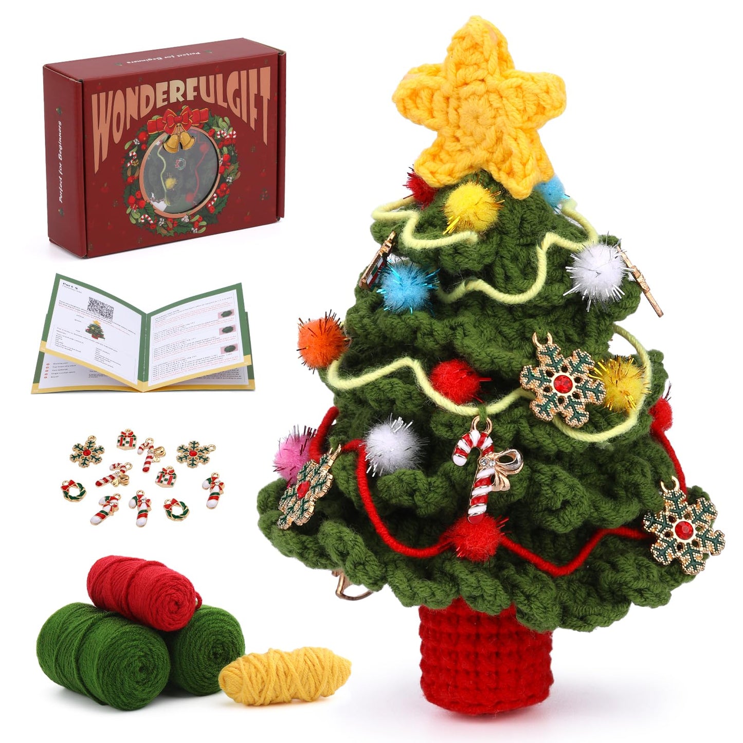 Christmas Crochet Kits for Beginners, Complete Christmas Decor DIY Crochet Kit Snowman Craft Knitting Kit with Crochet Hooks Yarns Step-by-Step Video Tutorials DIY Gift Deco for Adults Kids