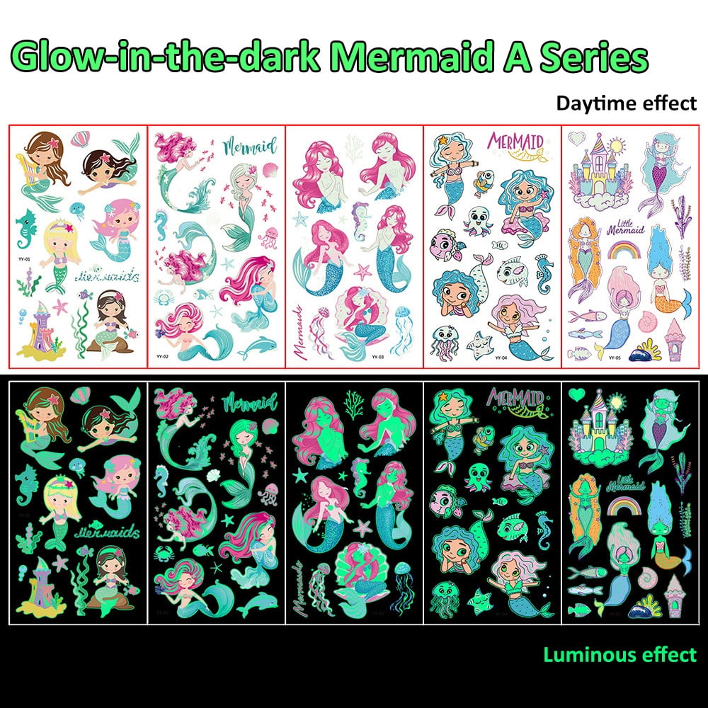 Luminous Tattoos For Kids, Animals Ocean Space Temporary Tattoo Stickers, Glow In The Dark Tattoos for Boys and Girls, Dinosaur Fake Tattoos More Party Makeup Gifts,5 Sheets