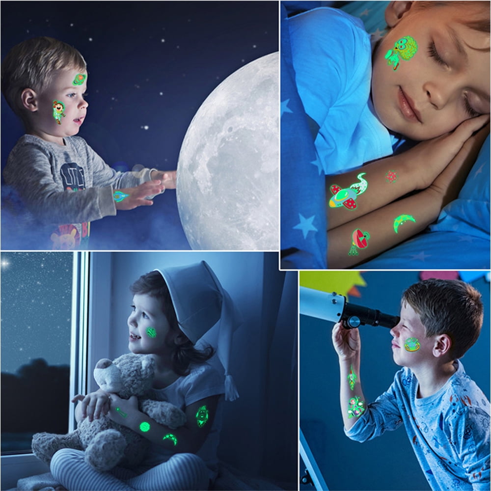 Luminous Tattoos For Kids, Animals Ocean Space Temporary Tattoo Stickers, Glow In The Dark Tattoos for Boys and Girls, Dinosaur Fake Tattoos More Party Makeup Gifts,5 Sheets