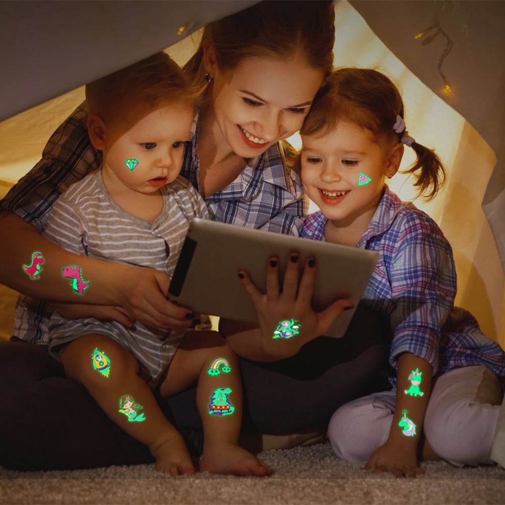 Luminous Tattoos For Kids, Animals Ocean Space Temporary Tattoo Stickers, Glow In The Dark Tattoos for Boys and Girls, Dinosaur Fake Tattoos More Party Makeup Gifts,5 Sheets