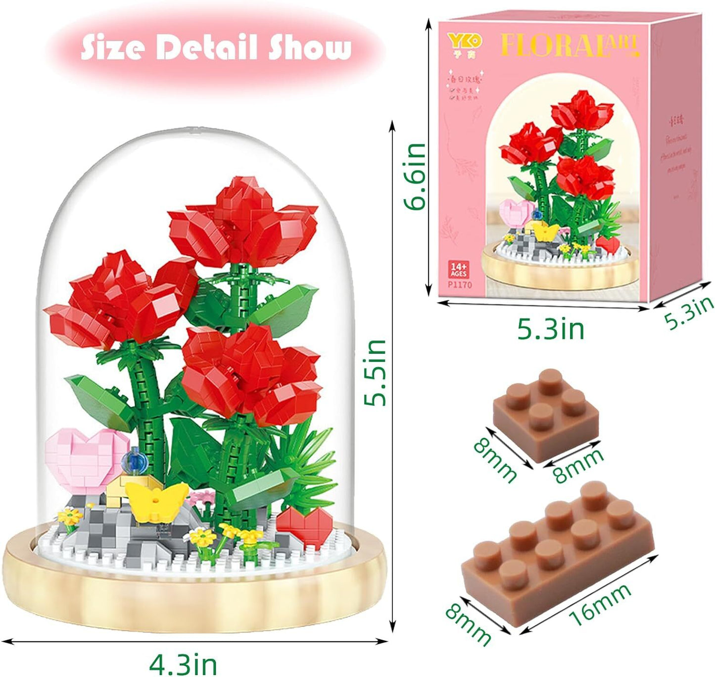 Flower Bouquet Building Kit, Mini Bricks Building Blocks Sets, Forever Decorated Flower with Dust Cover, Gifts for Christmas Gifts, Thanksgiving Gifts for Her Mom Women Girlfriends