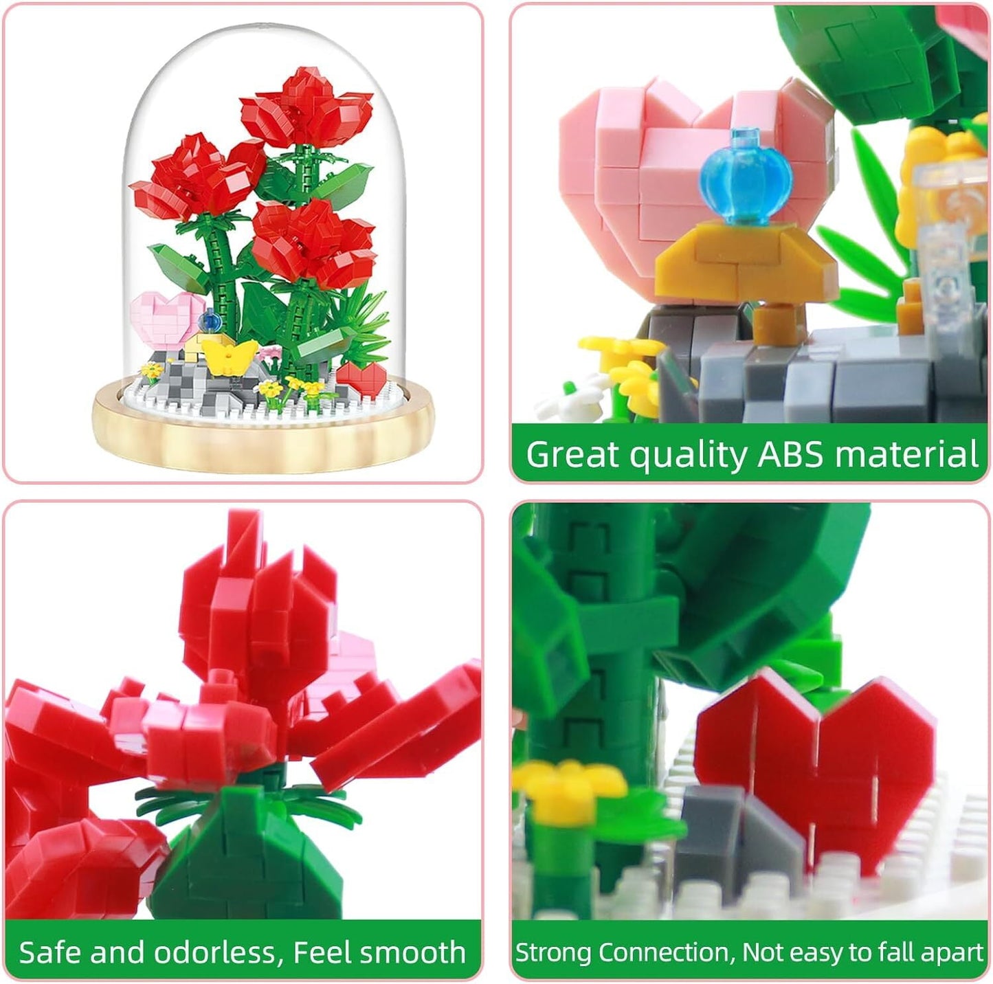 Flower Bouquet Building Kit, Mini Bricks Building Blocks Sets, Forever Decorated Flower with Dust Cover, Gifts for Christmas Gifts, Thanksgiving Gifts for Her Mom Women Girlfriends