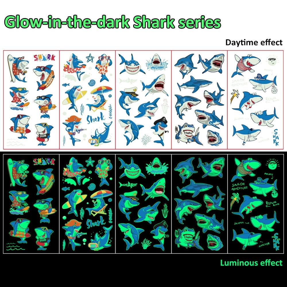 Luminous Tattoos For Kids, Animals Ocean Space Temporary Tattoo Stickers, Glow In The Dark Tattoos for Boys and Girls, Dinosaur Fake Tattoos More Party Makeup Gifts,5 Sheets