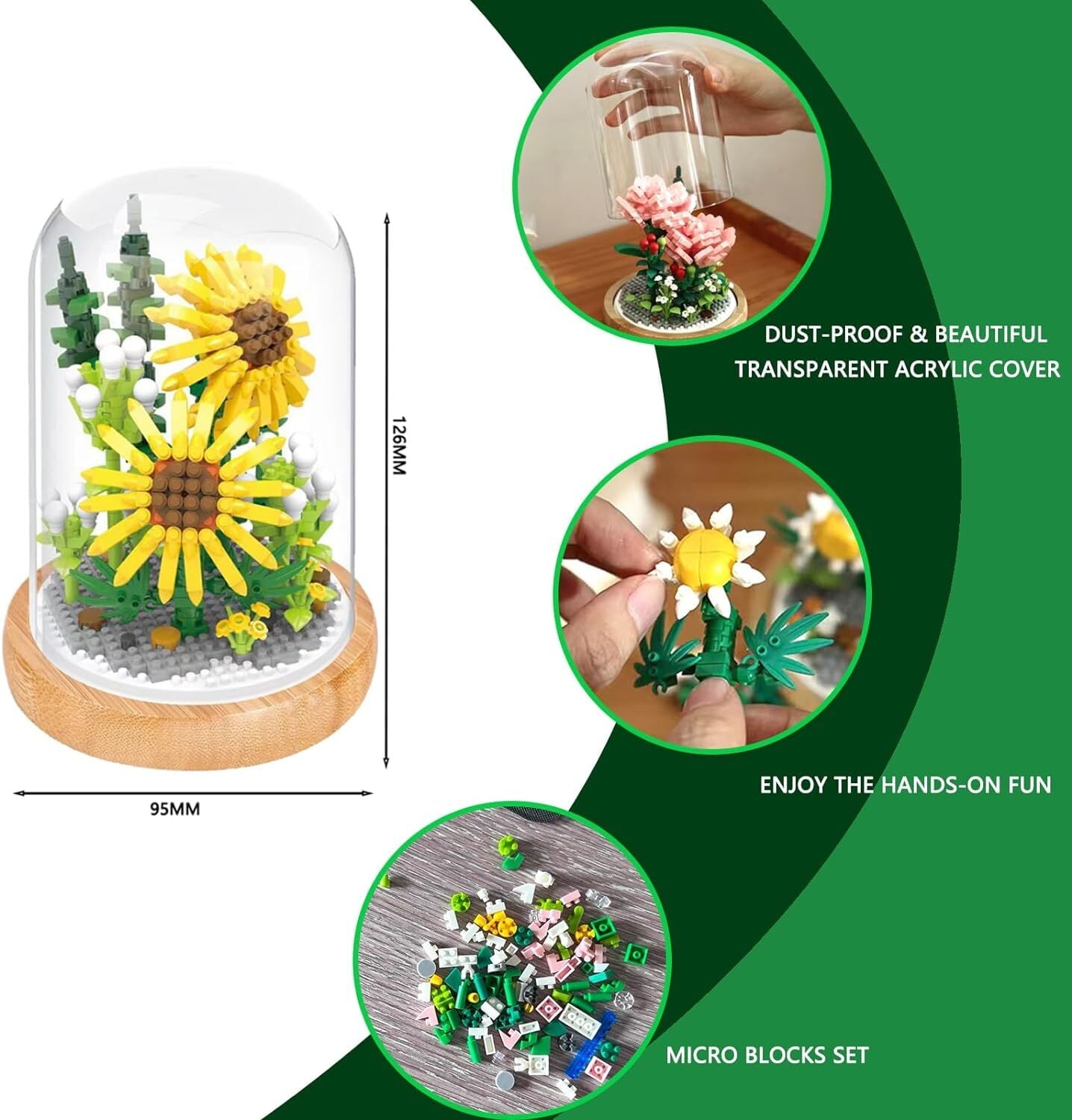 Flower Bouquet Building Kit, Mini Bricks Building Blocks Sets, Forever Decorated Flower with Dust Cover, Gifts for Christmas Gifts, Thanksgiving Gifts for Her Mom Women Girlfriends