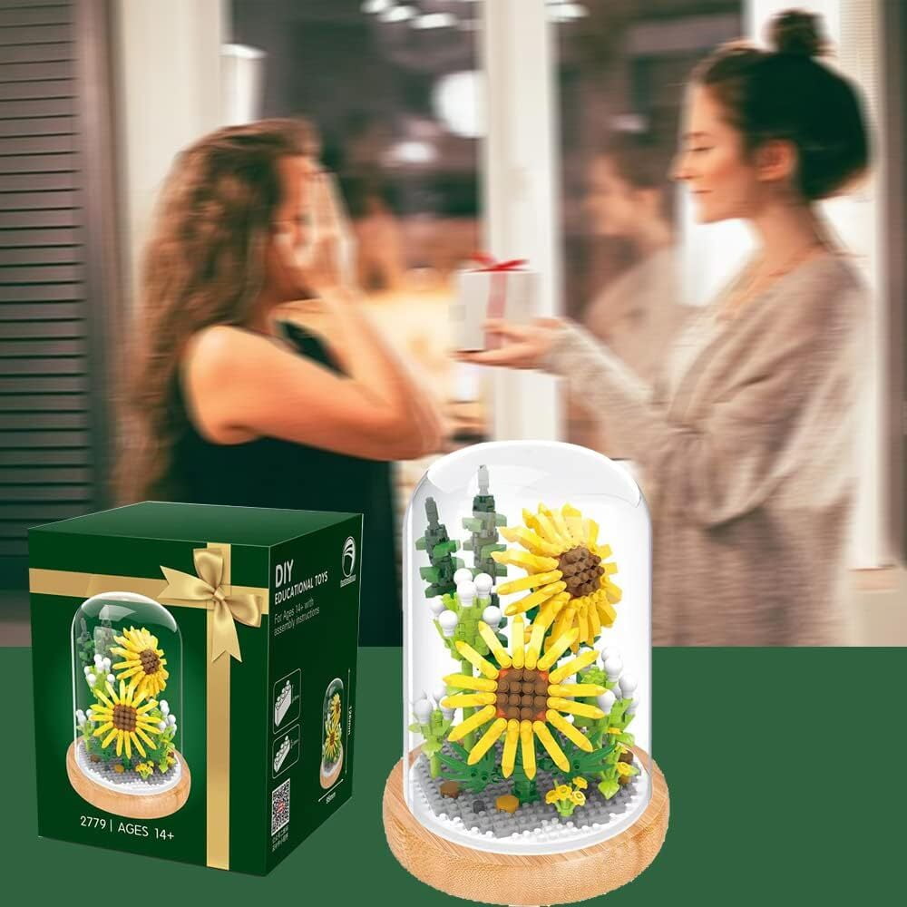 Flower Bouquet Building Kit, Mini Bricks Building Blocks Sets, Forever Decorated Flower with Dust Cover, Gifts for Christmas Gifts, Thanksgiving Gifts for Her Mom Women Girlfriends