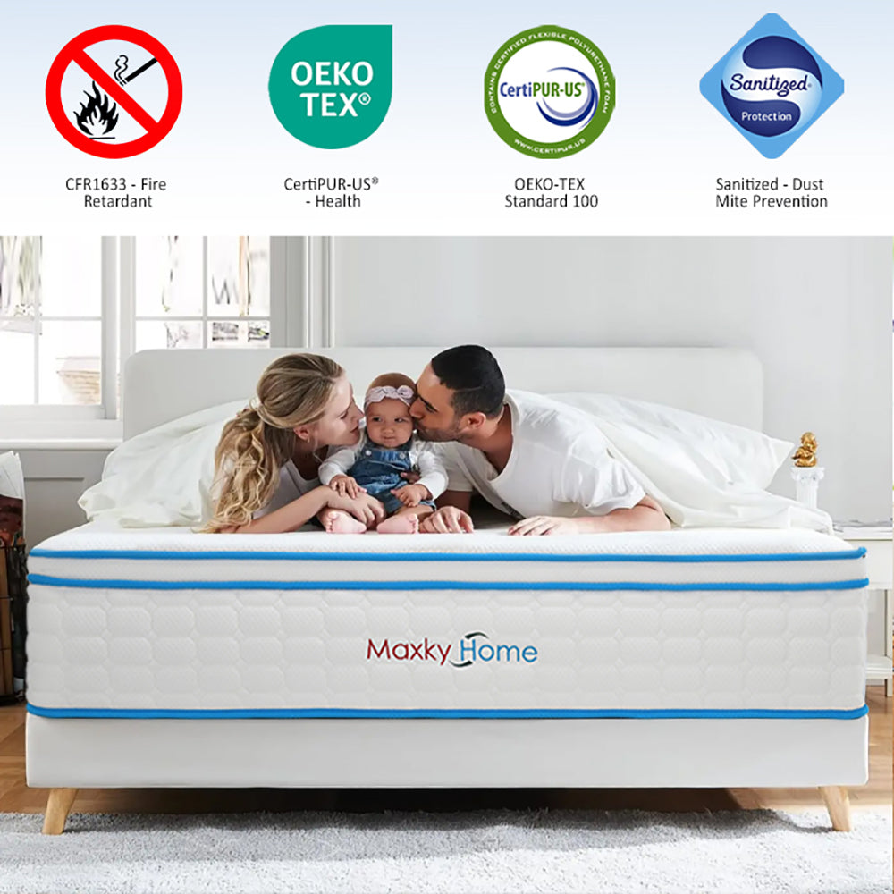 Maxky Home 12 Inch Memory Foam Mattress with Pillow, 5 Size AG+ Anti-Mite Anti-Mold Hybrid Mattress, CertiPUR-US Certified,10-Year Warranty