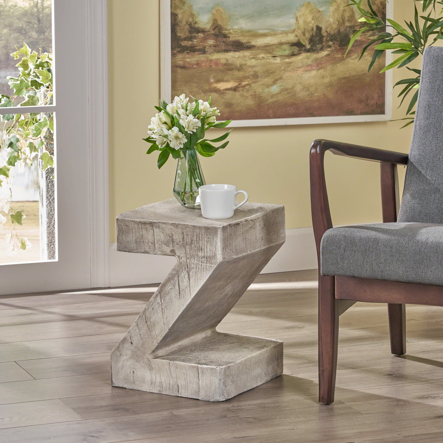 Concrete Side Table, Z Shape Indoor Outdoor Accent End Table Coffee Table Nightstand, Decorative Garden Stools for Living Room Bedroom Patio Home Decor