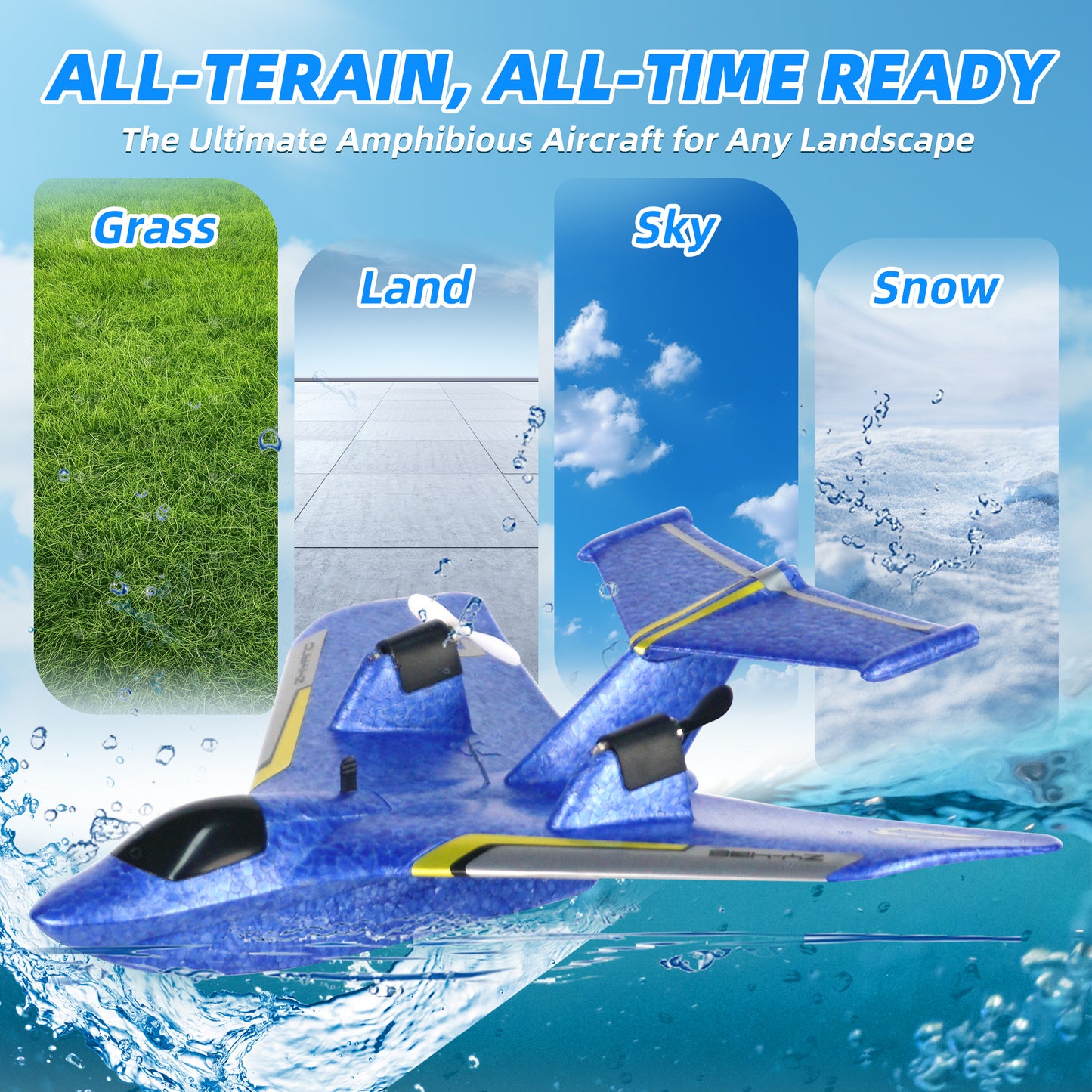 RC Plane for Water Land Air, Upgrade RC Plane Remote Control Glider Airplanes 2.4 GHZ 2 Channels with Lights, Anti-Collision Remote Control Air Planes Fighter Plane Toy Gifts