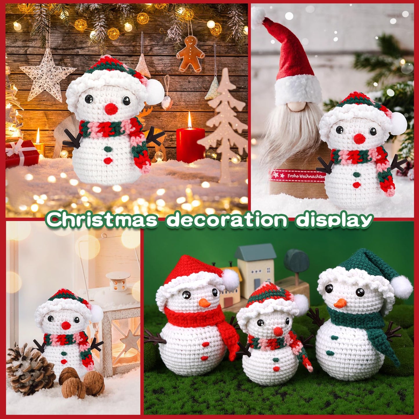 Christmas Crochet Kits for Beginners, Complete Christmas Decor DIY Crochet Kit Snowman Craft Knitting Kit with Crochet Hooks Yarns Step-by-Step Video Tutorials DIY Gift Deco for Adults Kids