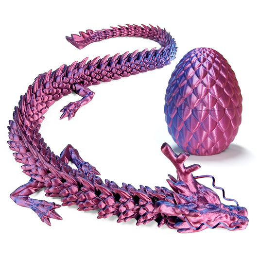 3D Printed Dragon Egg, Colorful 3D Printer Articulated Dragon Toy for Kids, 23.5 inch 3D Printed Easter Dragon ADHD Fidget Toys , Office Desk Figurine Decor