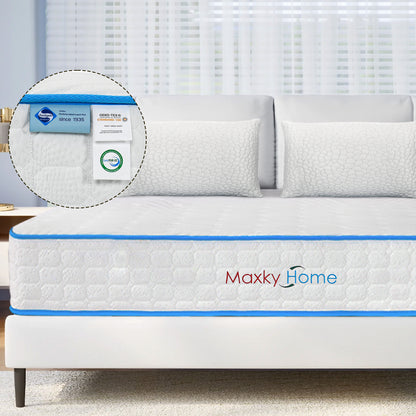 Maxky Home 10 Inch Gel Memory Foam Mattress with Pillow, 5 Size Hybrid Mattress Bed in a Box, CertiPUR-US Certified, 10-year Warranty