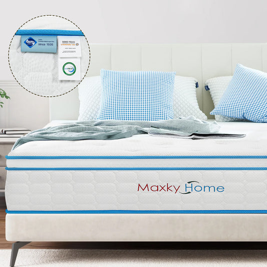 Maxky Home 12 Inch Memory Foam Mattress with Pillow, 5 Size AG+ Anti-Mite Anti-Mold Hybrid Mattress, CertiPUR-US Certified,10-Year Warranty