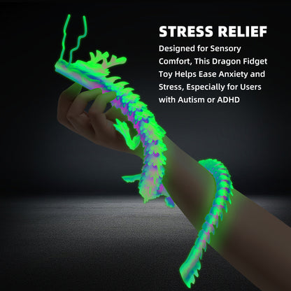 3D Printed Dragon, 3D Dragon,23 Inch 3D Printed Fidget Dragon Glow in The Dark, 3D Printed Articulated Dragon for Home Office Car Desk Decor Toys
