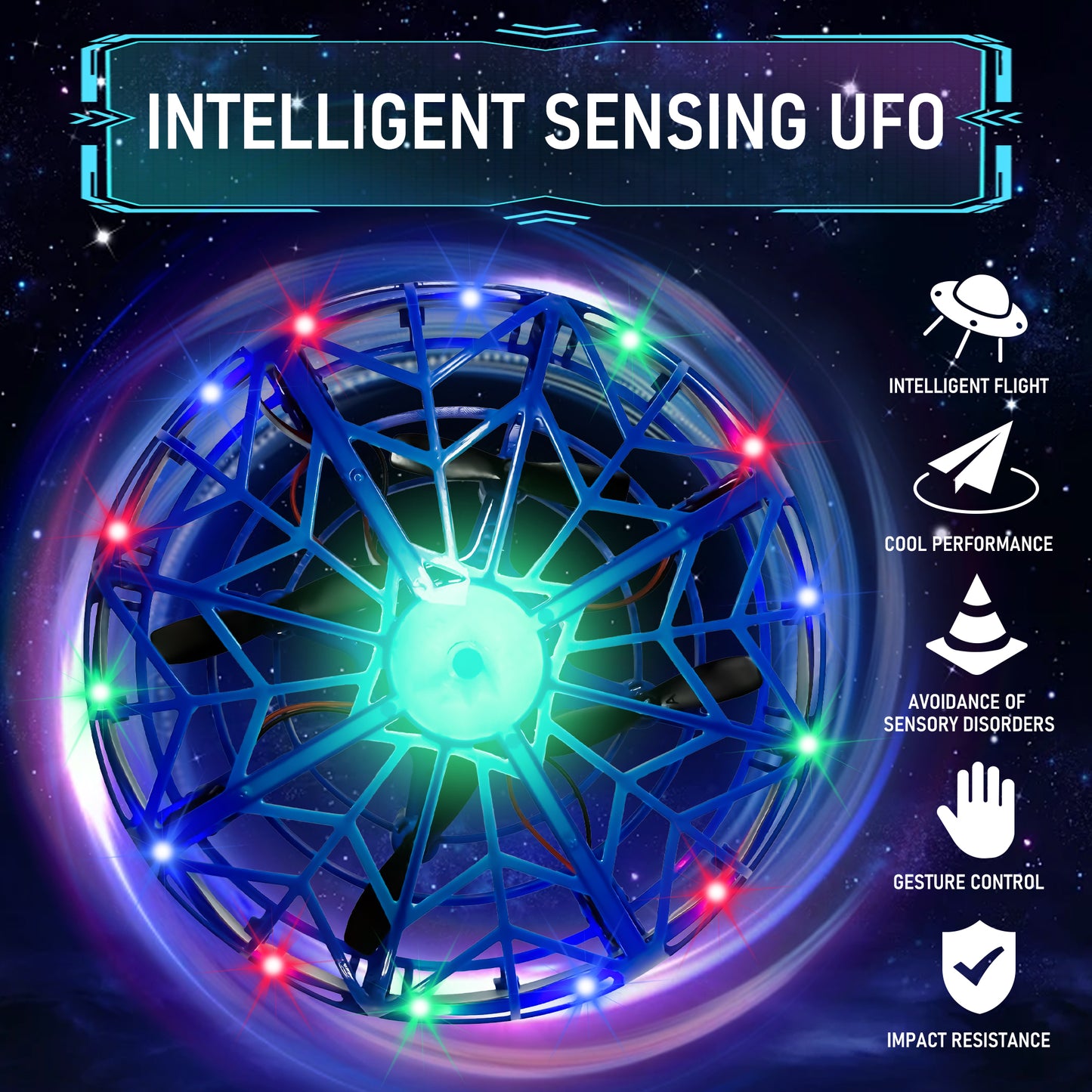 Mini Hand Drone for Kids Adults, 360° Drone Mini Helicopter RC UFO Flying Toy With Colorful light strip, Hand Operated Sensory Flying Drone UFO Toy for Boys Girls