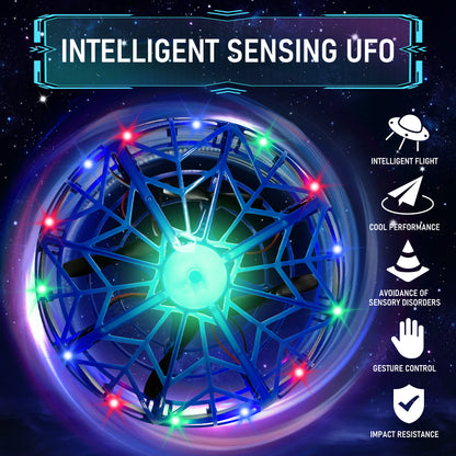Mini Hand Drone for Kids Adults, 360° Drone Mini Helicopter RC UFO Flying Toy With Colorful light strip, Hand Operated Sensory Flying Drone UFO Toy for Boys Girls