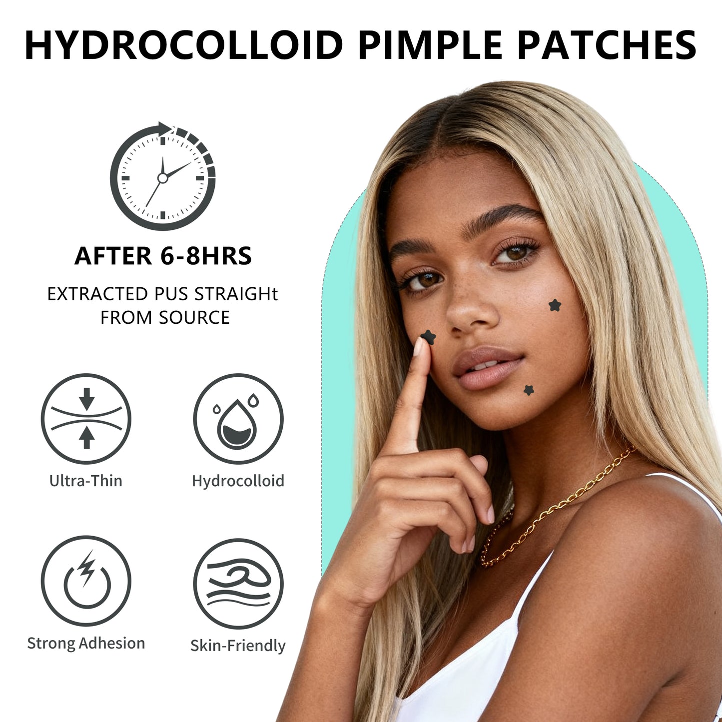 Pimple Patches for Face, Hydrocolloid Acne Patches, Star Zit Covers, Superstar Patches Spot Stickers, 102 Count | 4 Sizes (8mm/9mm/11mm/14mm)