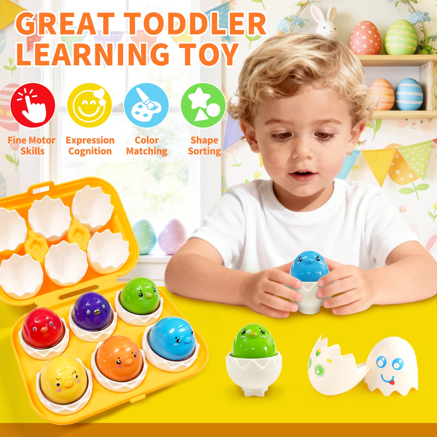 Matching Easter Eggs for Toddlers Age 1-3, Montessori Early Educational Shape Sorting Learning Toys for kids, Birthday Christmas Gifts Egg