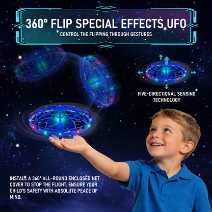 Mini Hand Drone for Kids Adults, 360° Drone Mini Helicopter RC UFO Flying Toy With Colorful light strip, Hand Operated Sensory Flying Drone UFO Toy for Boys Girls