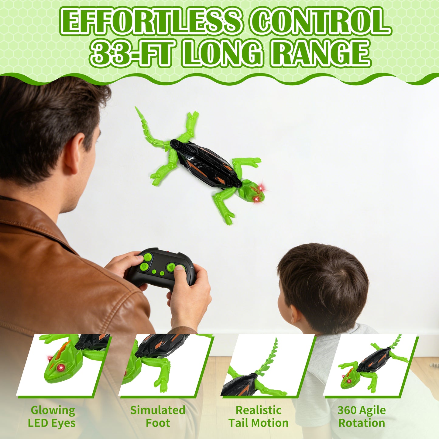 Wall Climbing Gecko, Rechargeable Electronic Remote Control Kids Toy, Floor Wall Climbing Chameleon for Prank Games, with LED Lights Eyes