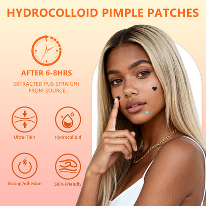 Pimple Patches for Face, 225 Counts Hydrocolloid Acne Patches, Star Heart Shape Zit Covers, Colorful Superstar Spot Acne Pimple Patches Stickers