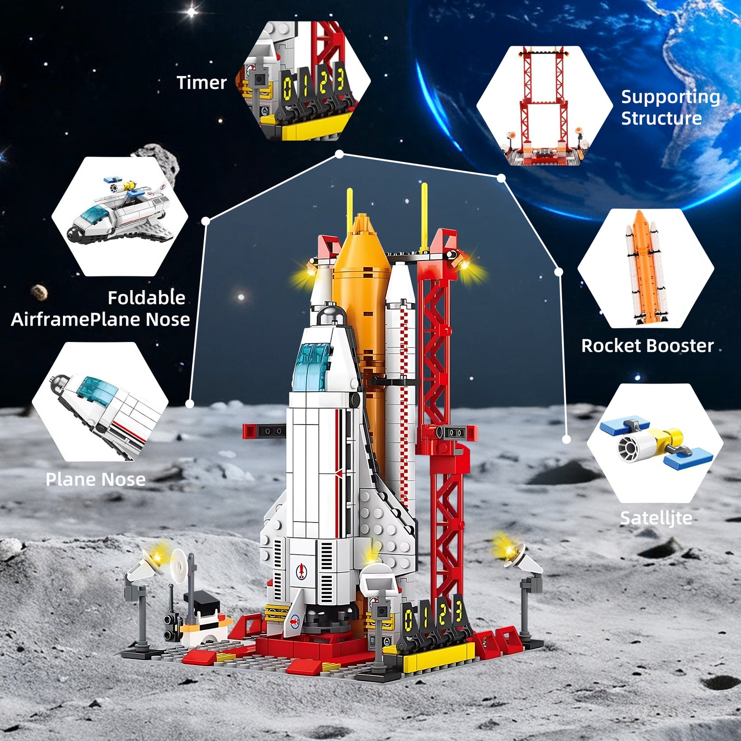 500 PCS Space Shuttle Building Block Toys Set, STEM Educational Toy, Space Exploration Shuttle Gift for Ages 6+