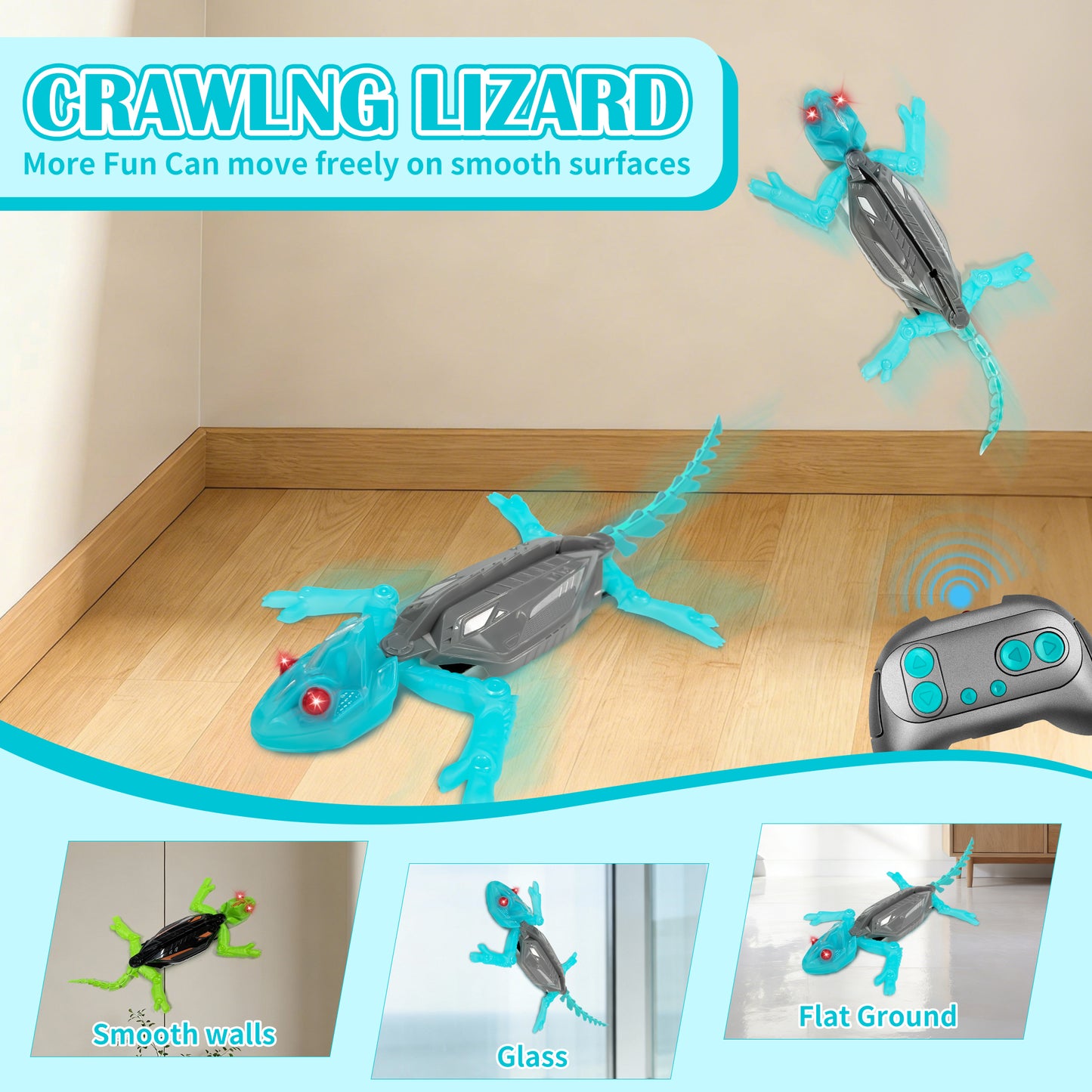 Wall Climbing Gecko, Rechargeable Electronic Remote Control Kids Toy, Floor Wall Climbing Chameleon for Prank Games, with LED Lights Eyes