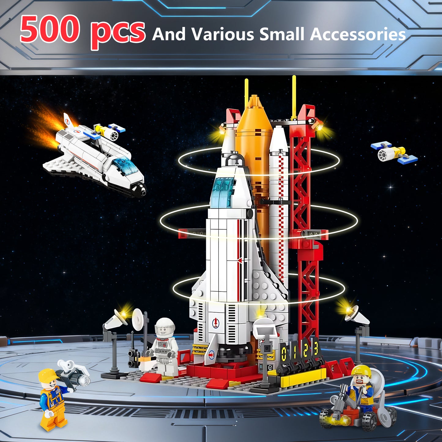 500 PCS Space Shuttle Building Block Toys Set, STEM Educational Toy, Space Exploration Shuttle Gift for Ages 6+