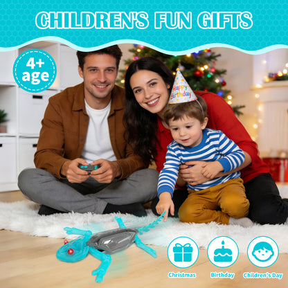 Wall Climbing Gecko, Rechargeable Electronic Remote Control Kids Toy, Floor Wall Climbing Chameleon for Prank Games, with LED Lights Eyes