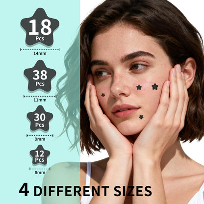 Pimple Patches for Face, Hydrocolloid Acne Patches, Star Zit Covers, Superstar Patches Spot Stickers, 102 Count | 4 Sizes (8mm/9mm/11mm/14mm)