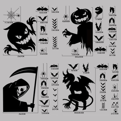 4 Sheet Halloween Window Clings Sticker, Removable Halloween Party Decorations Giant Spooky Witch Pumpkin Monster Window Silhouette Non-stick Electrostatic Window Clings Decals