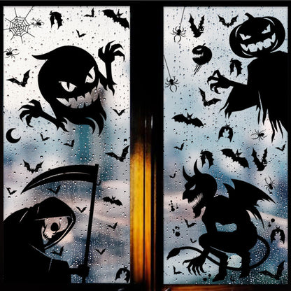 4 Sheet Halloween Window Clings Sticker, Removable Halloween Party Decorations Giant Spooky Witch Pumpkin Monster Window Silhouette Non-stick Electrostatic Window Clings Decals