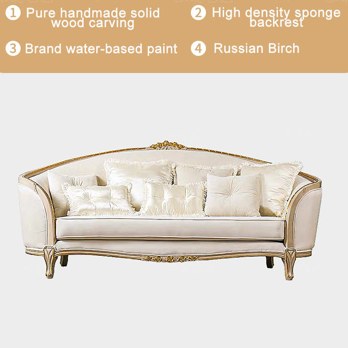 European style living room solid wood carved fabric French sofa arc 123 combination simple sofa design home furniture