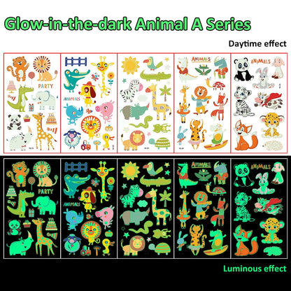 Luminous Tattoos For Kids, Animals Ocean Space Temporary Tattoo Stickers, Glow In The Dark Tattoos for Boys and Girls, Dinosaur Fake Tattoos More Party Makeup Gifts,5 Sheets