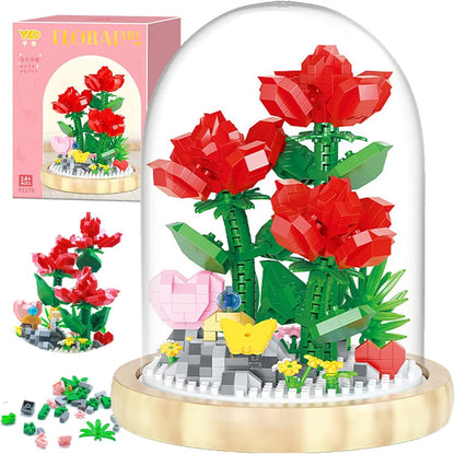 Flower Bouquet Building Kit, Mini Bricks Building Blocks Sets, Forever Decorated Flower with Dust Cover, Gifts for Christmas Gifts, Thanksgiving Gifts for Her Mom Women Girlfriends