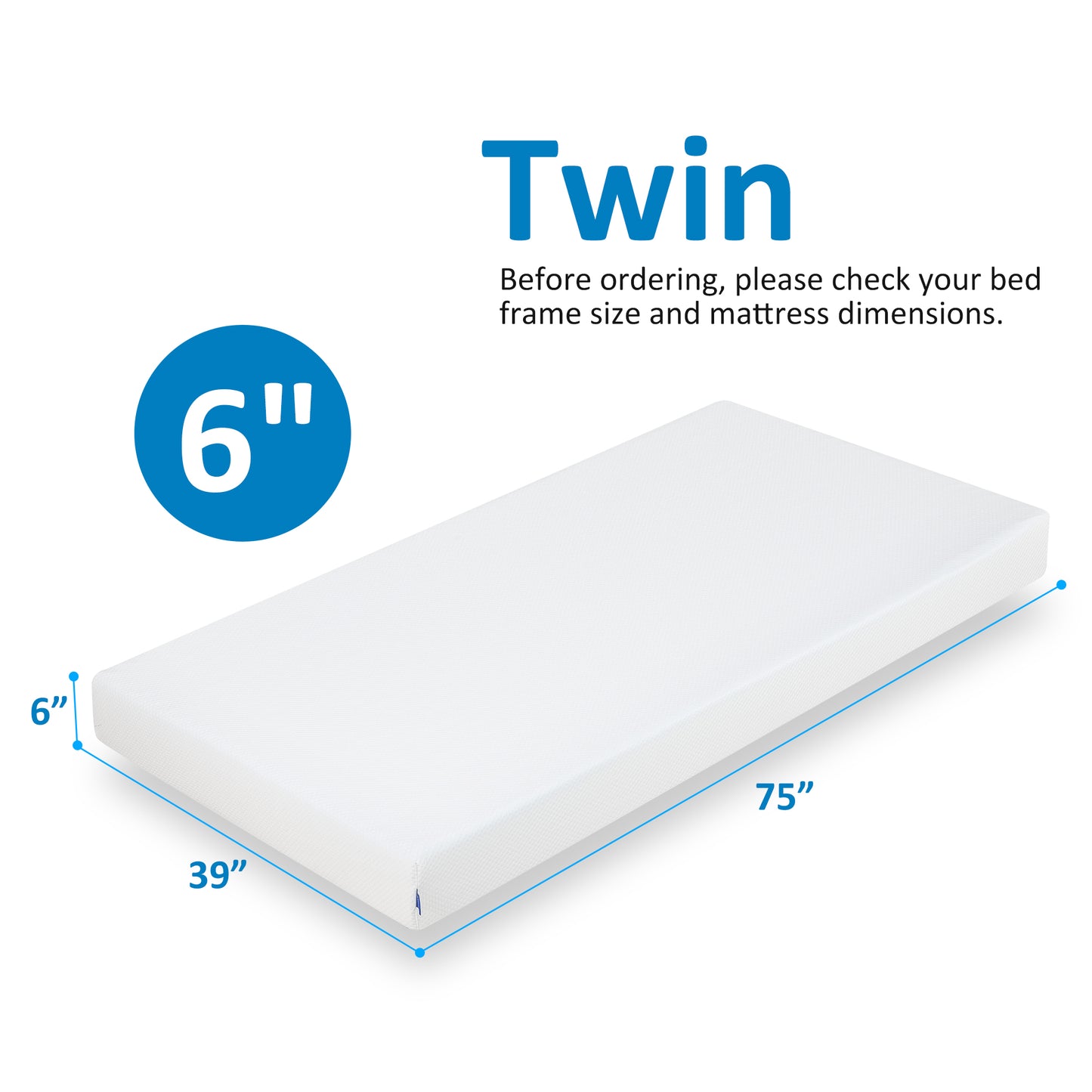 6 Inch Twin Mattress with Removable Cover, 7-Zone Wavy Memory Foam Mattress, RV Mattress, Cooling Gel Mattress for RVs, Campers Trailers, Ergonomic Design, Bed in a Box