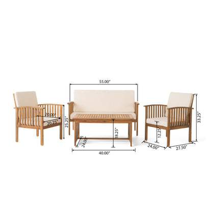 4-Piece Patio Furniture Conversation Sets, Acacia Wood Outdoor Sectional Furniture Conversation Sets with Cushions and Coffee Table for Garden Backyard Balcony and Porch